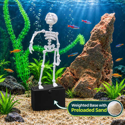 Dancing Skeleton Aquarium Ornament | Self-Balancing Floating Skeleton Decoration for Fish Tank | Unique 3D Printed Aquarium Decor | Safe for Freshwater & Saltwater Tanks | Black