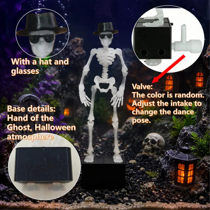 Dancing Skeleton Aquarium Ornament | Self-Balancing Floating Skeleton Decoration for Fish Tank | Unique 3D Printed Aquarium Decor | Safe for Freshwater & Saltwater Tanks | Black